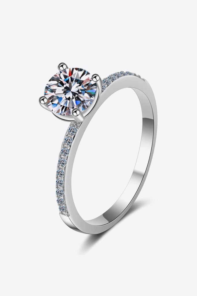 1 Carat Moissanite Rhodium-Plated Side Stone Ring-Timber Brooke Boutique, Online Women's Fashion Boutique in Amarillo, Texas