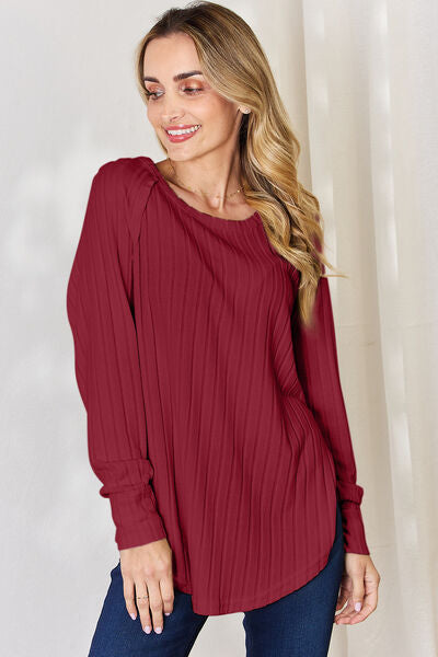 Basic Bae Full Size Ribbed Round Neck Slit T-Shirt-Timber Brooke Boutique, Online Women's Fashion Boutique in Amarillo, Texas