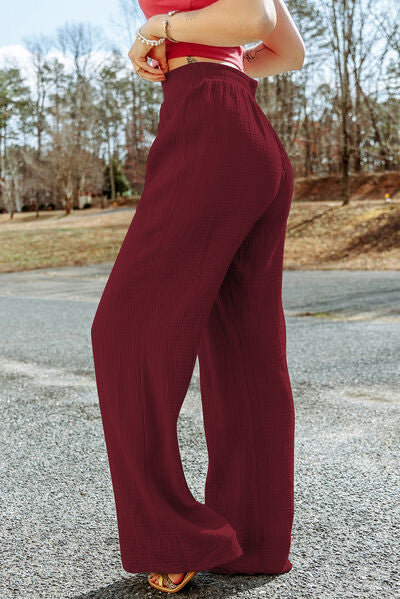 Texture Tied Wide Leg Pants-Timber Brooke Boutique, Online Women's Fashion Boutique in Amarillo, Texas