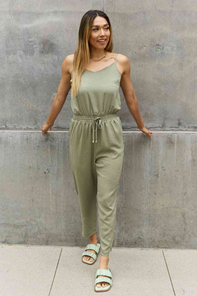 ODDI Full Size Textured Woven Jumpsuit in Sage-Timber Brooke Boutique, Online Women's Fashion Boutique in Amarillo, Texas