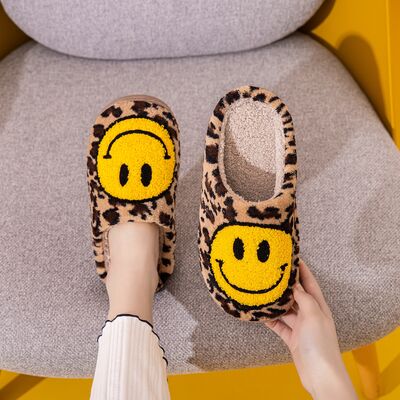 Melody Smiley Face Leopard Slippers-Timber Brooke Boutique, Online Women's Fashion Boutique in Amarillo, Texas