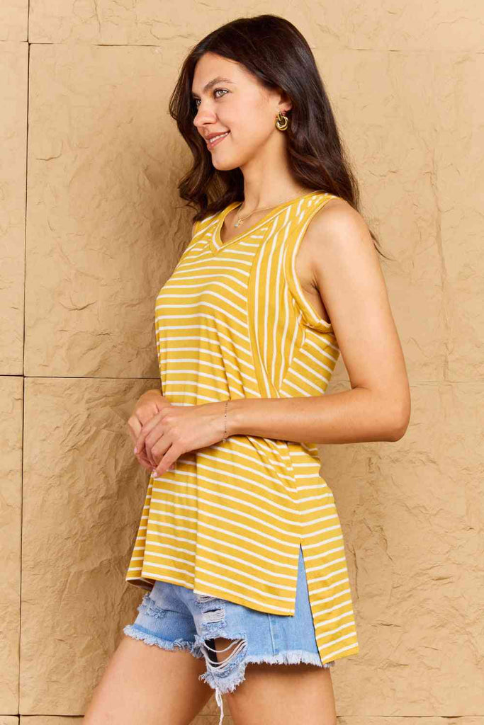 Doublju Talk To Me Full Size Striped Sleeveless V-Neck Top-Timber Brooke Boutique, Online Women's Fashion Boutique in Amarillo, Texas