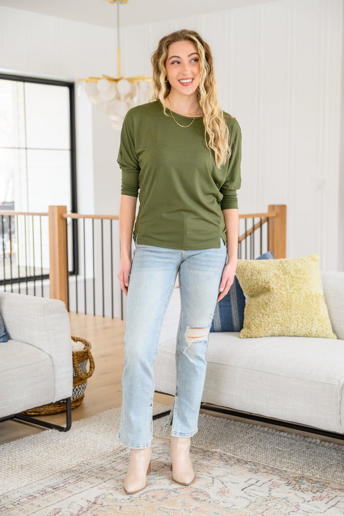 A Day Together Long Sleeve Top in Olive-120 Long Sleeve Tops-Timber Brooke Boutique, Online Women's Fashion Boutique in Amarillo, Texas