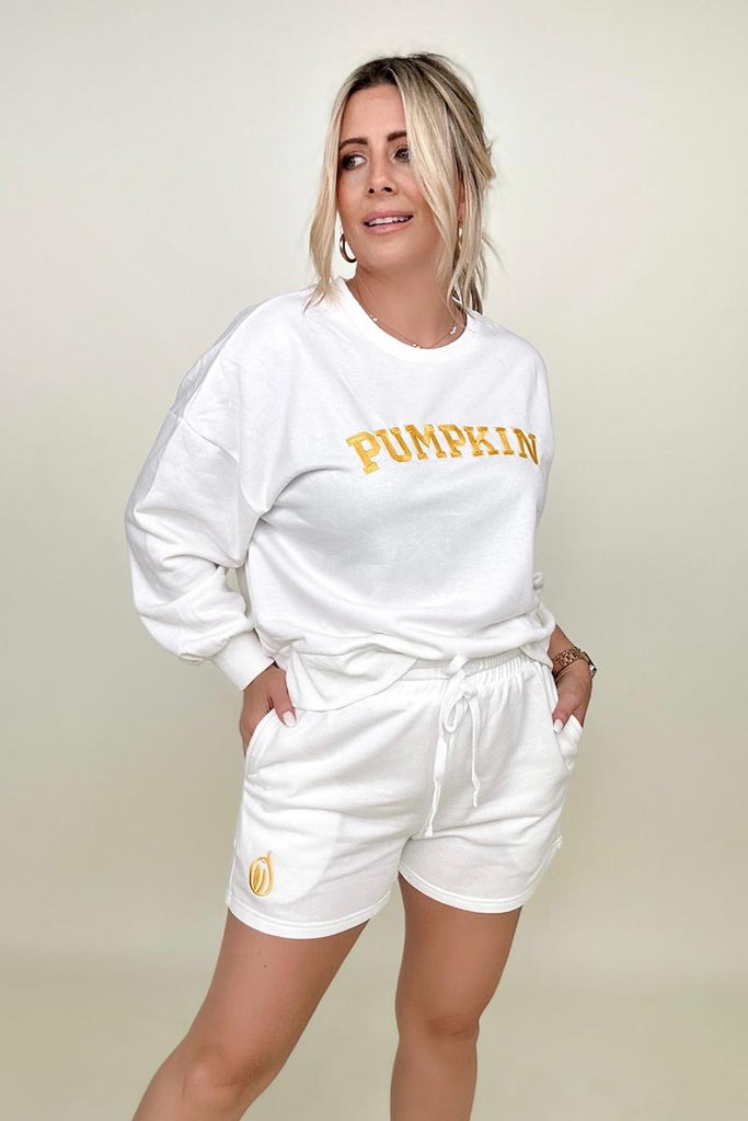 PUMPKIN Graphic Sweatshirt And Shorts Set-Shorts Sets-Timber Brooke Boutique, Online Women's Fashion Boutique in Amarillo, Texas