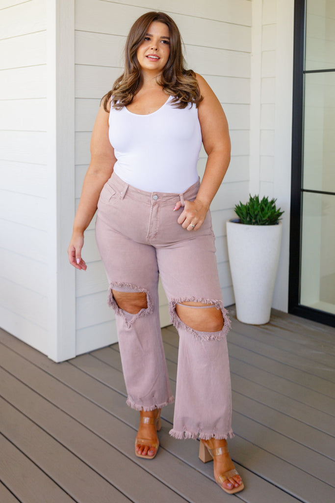 Babs High Rise Distressed Straight Jeans in Mauve-Womens-Timber Brooke Boutique, Online Women's Fashion Boutique in Amarillo, Texas