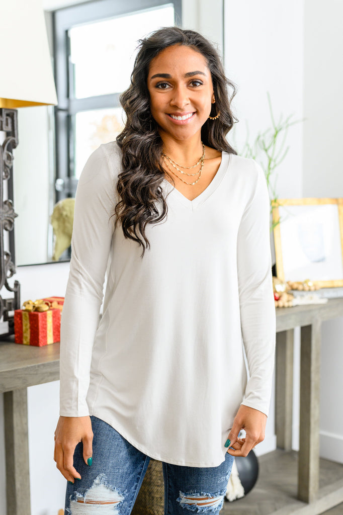 Basics Are Best Long Sleeve V-Neck Top in Bone-Womens-Timber Brooke Boutique, Online Women's Fashion Boutique in Amarillo, Texas