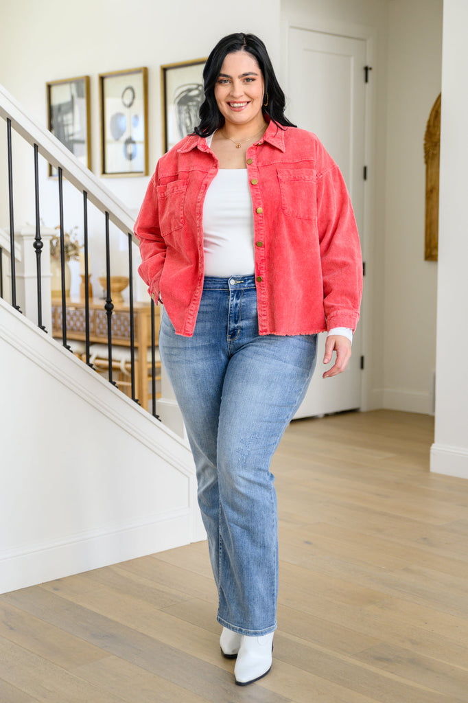 Best Day Ever Corduroy Shacket In Red-Womens-Timber Brooke Boutique, Online Women's Fashion Boutique in Amarillo, Texas