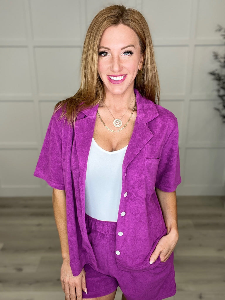 French Terry Button Down Top-Womens-Timber Brooke Boutique, Online Women's Fashion Boutique in Amarillo, Texas