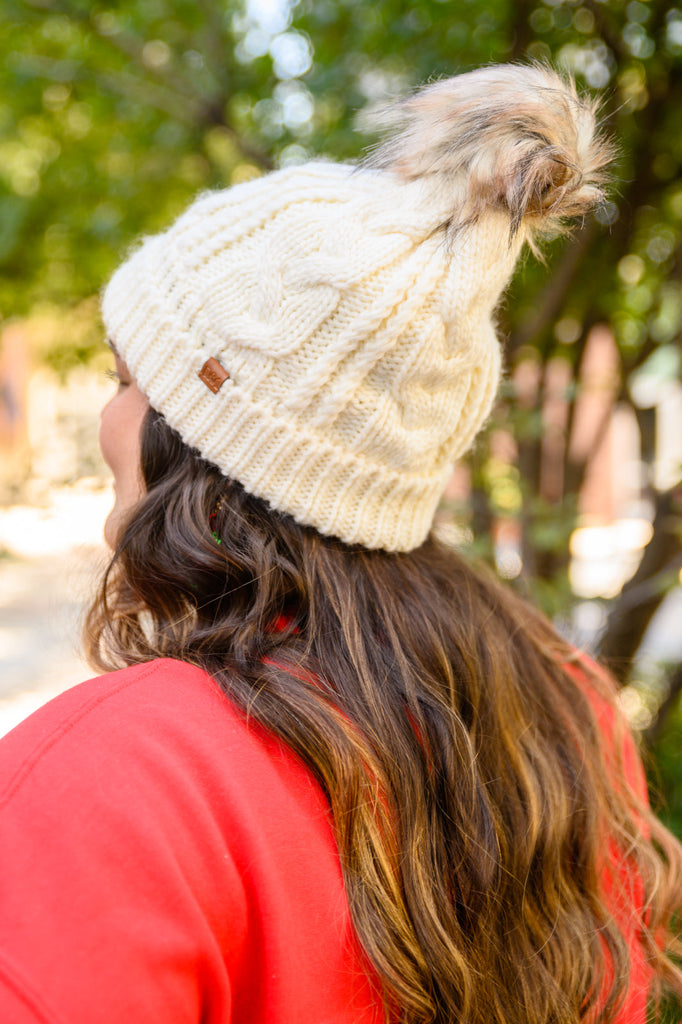 Cable Knit Cuffed Beanie In Ivory-Womens-Timber Brooke Boutique, Online Women's Fashion Boutique in Amarillo, Texas