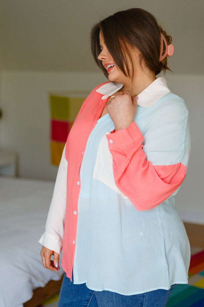Capture The Day Two Toned Button Up-Womens-Timber Brooke Boutique, Online Women's Fashion Boutique in Amarillo, Texas