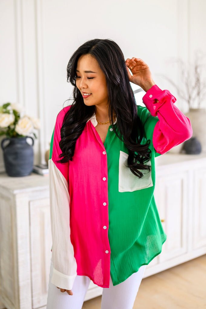 Capture the Day Two Toned Button Up Kelly-Womens-Timber Brooke Boutique, Online Women's Fashion Boutique in Amarillo, Texas