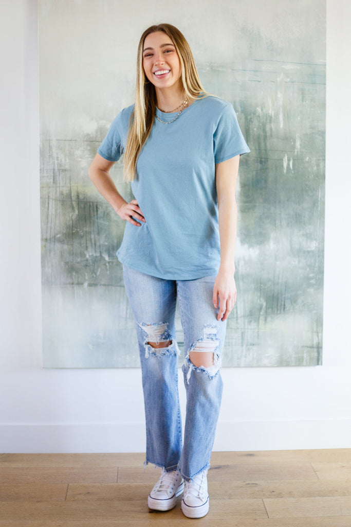 Cardinal Short Sleeve Tee in Blue Grey-Short Sleeve Top-Timber Brooke Boutique, Online Women's Fashion Boutique in Amarillo, Texas