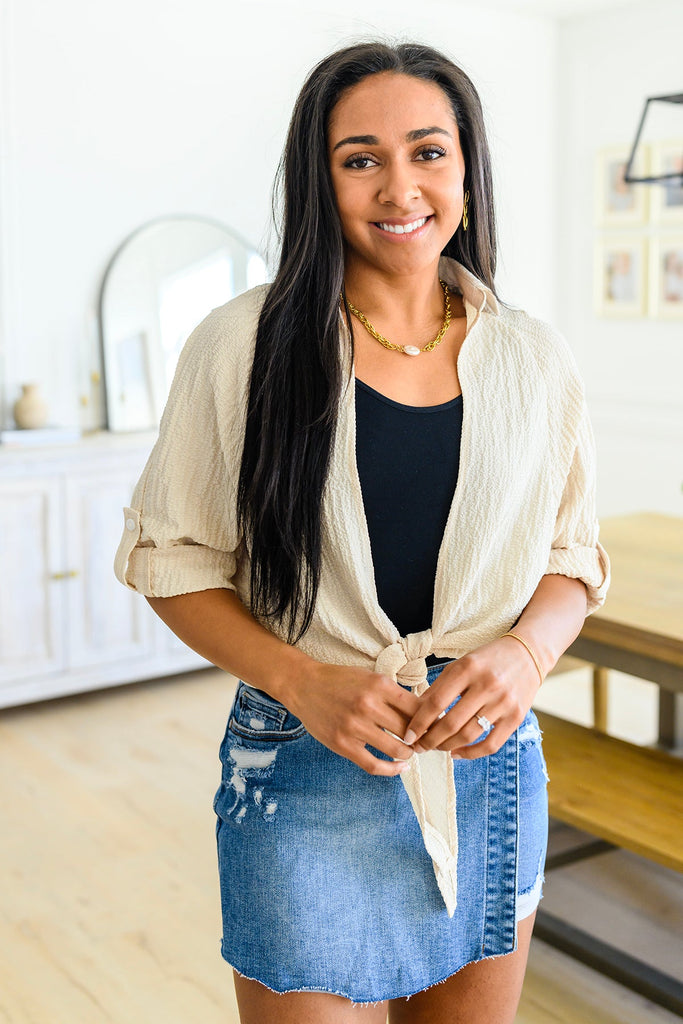 Castaway Tie Front Shirt-Womens-Timber Brooke Boutique, Online Women's Fashion Boutique in Amarillo, Texas