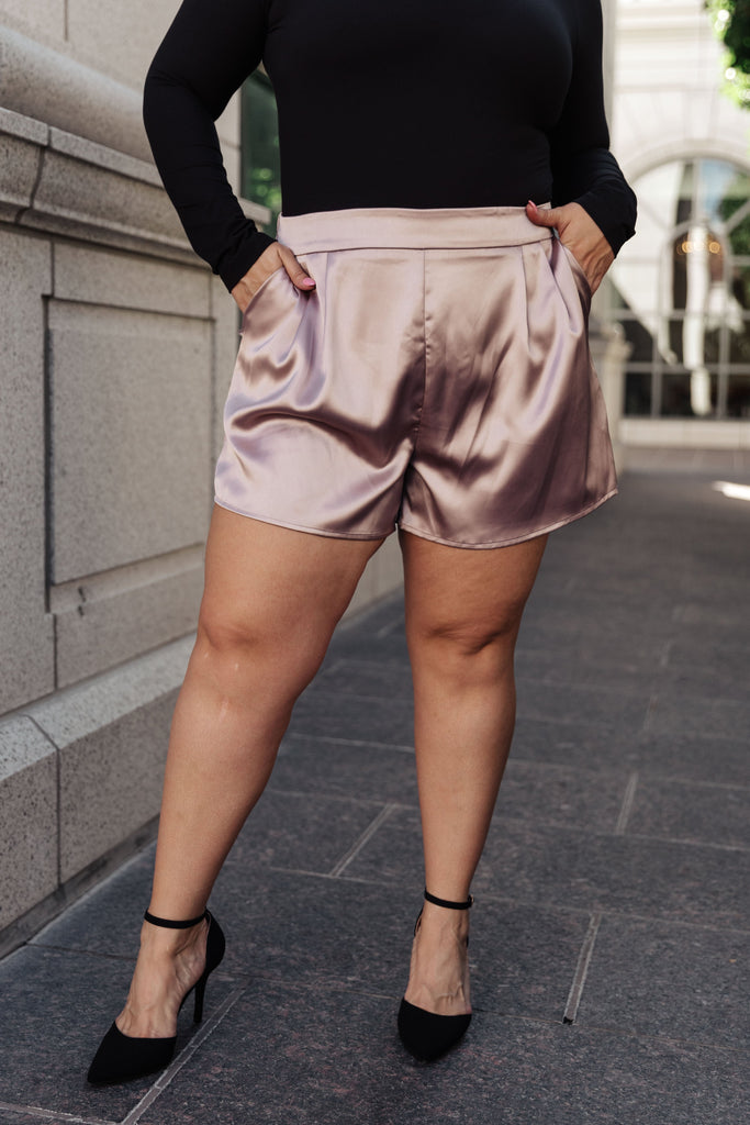 Champagne and Roses Satin Shorts-Womens-Timber Brooke Boutique, Online Women's Fashion Boutique in Amarillo, Texas