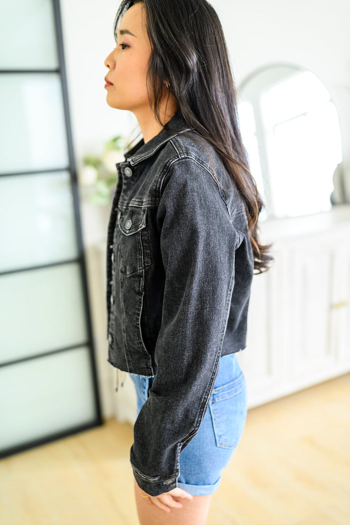 Charlie Cropped Denim Jacket-Womens-Timber Brooke Boutique, Online Women's Fashion Boutique in Amarillo, Texas