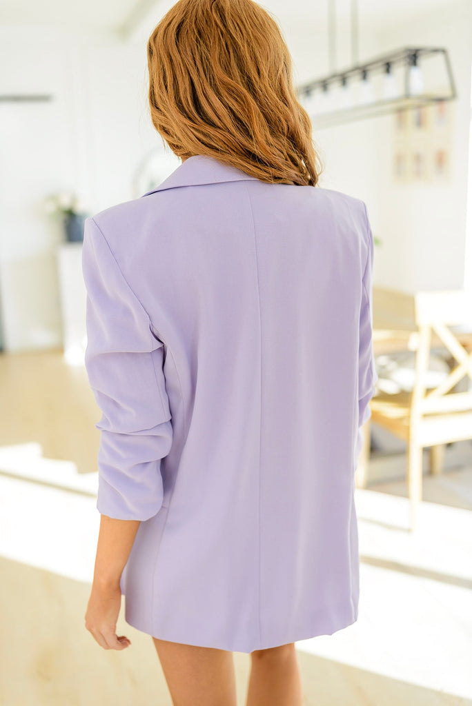 Chic In Lavender Ruched 3/4 Sleeve Blazer-Blazers-Timber Brooke Boutique, Online Women's Fashion Boutique in Amarillo, Texas