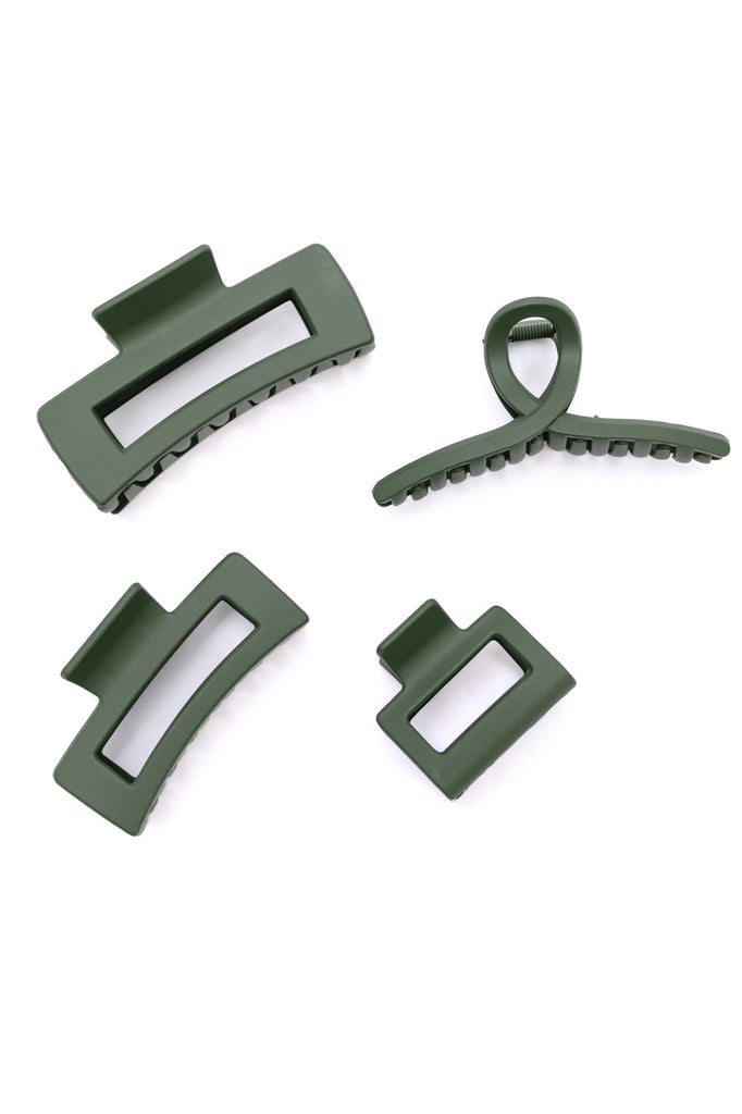 Claw Clip Set of 4 in Forest Green-Womens-Timber Brooke Boutique, Online Women's Fashion Boutique in Amarillo, Texas