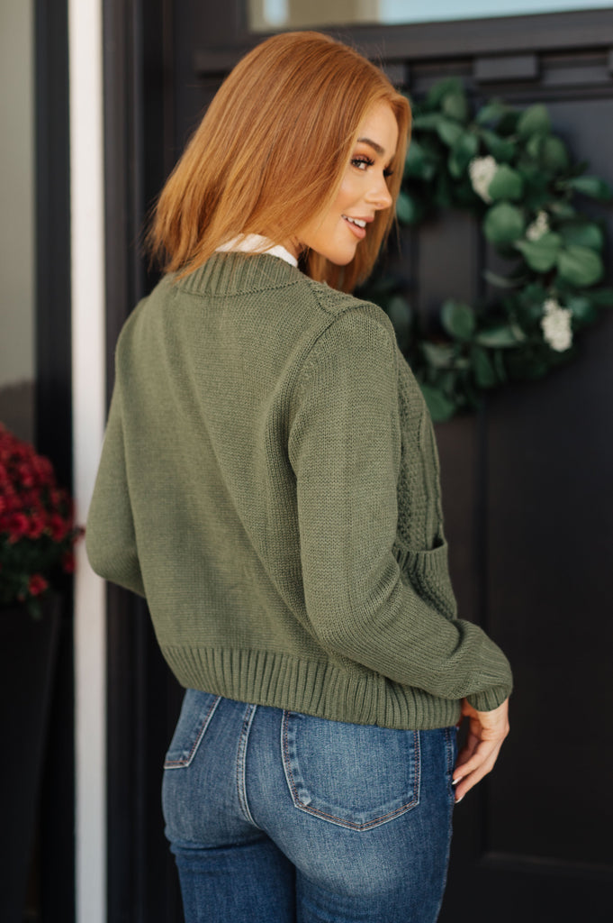 Climbing Vine Cable Knit Cardigan in Green-Womens-Timber Brooke Boutique, Online Women's Fashion Boutique in Amarillo, Texas