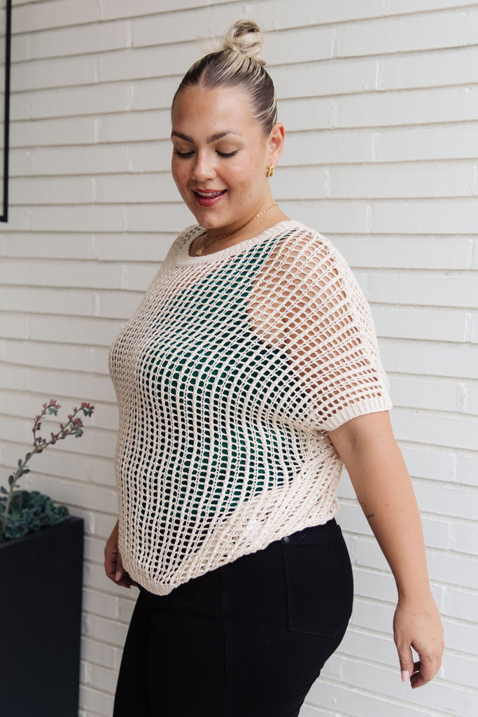 Coastal Dreams Fishnet Top in Cream-Womens-Timber Brooke Boutique, Online Women's Fashion Boutique in Amarillo, Texas
