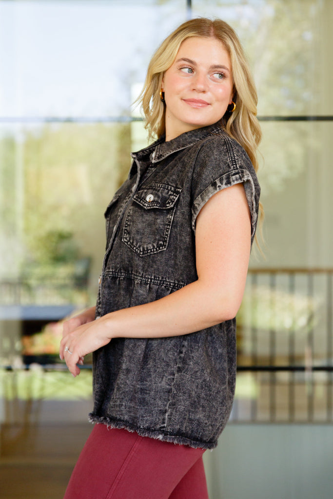 Cool and Carefree Denim Button Down-Womens-Timber Brooke Boutique, Online Women's Fashion Boutique in Amarillo, Texas