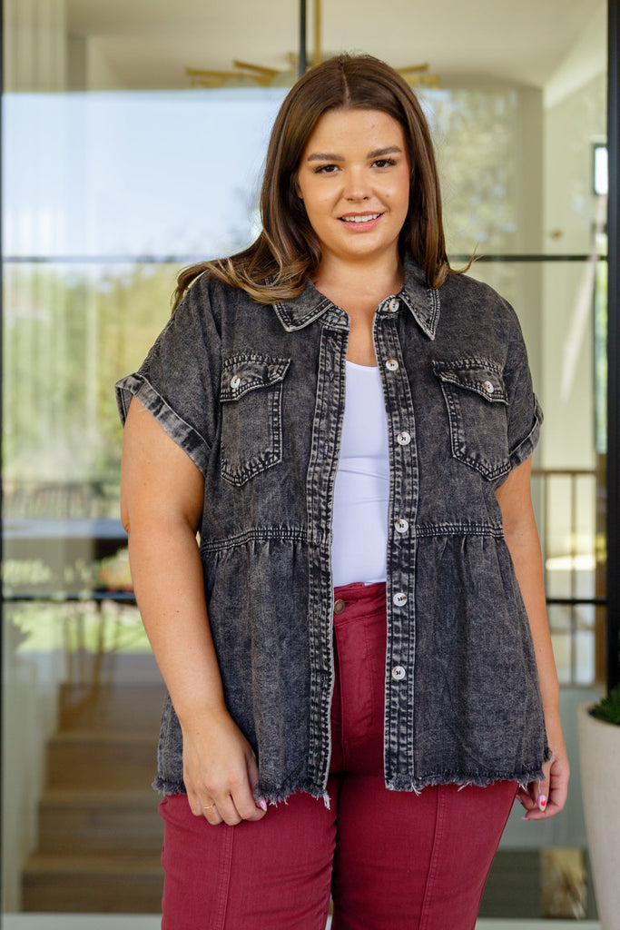 Cool and Carefree Denim Button Down-Womens-Timber Brooke Boutique, Online Women's Fashion Boutique in Amarillo, Texas