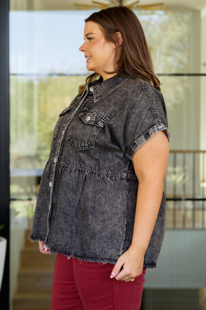 Cool and Carefree Denim Button Down-Womens-Timber Brooke Boutique, Online Women's Fashion Boutique in Amarillo, Texas