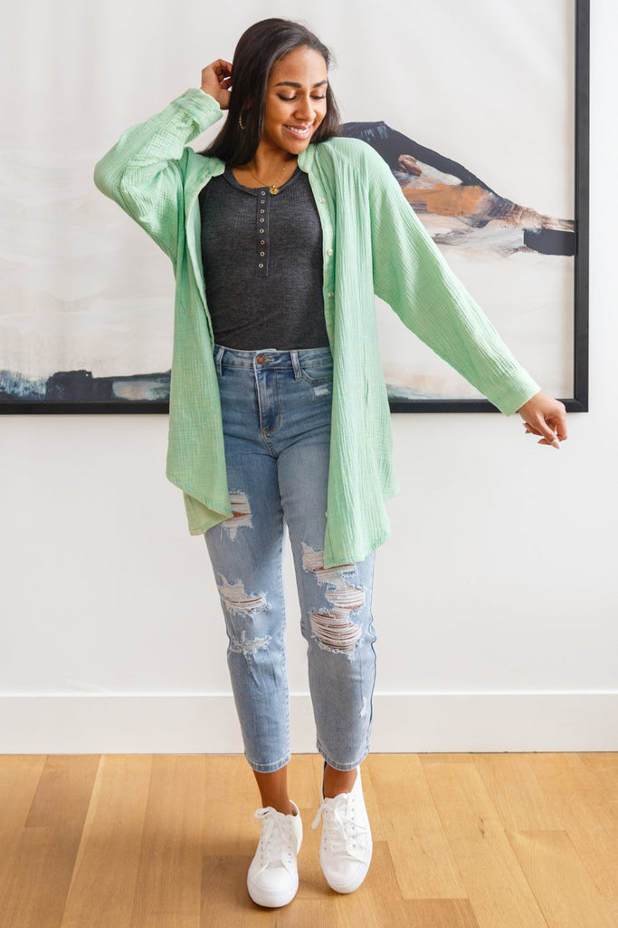 Corey Button Up Top In Vintage Green-Womens-Timber Brooke Boutique, Online Women's Fashion Boutique in Amarillo, Texas