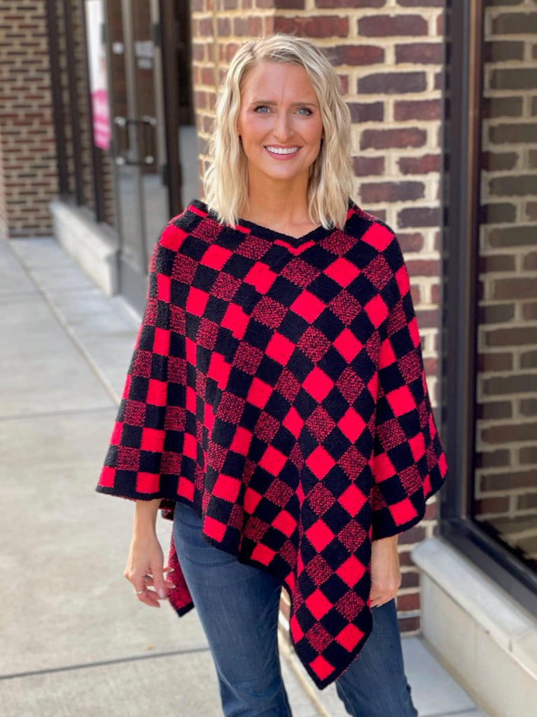 Cozy Plaid Poncho in Red-YFW-Timber Brooke Boutique, Online Women's Fashion Boutique in Amarillo, Texas