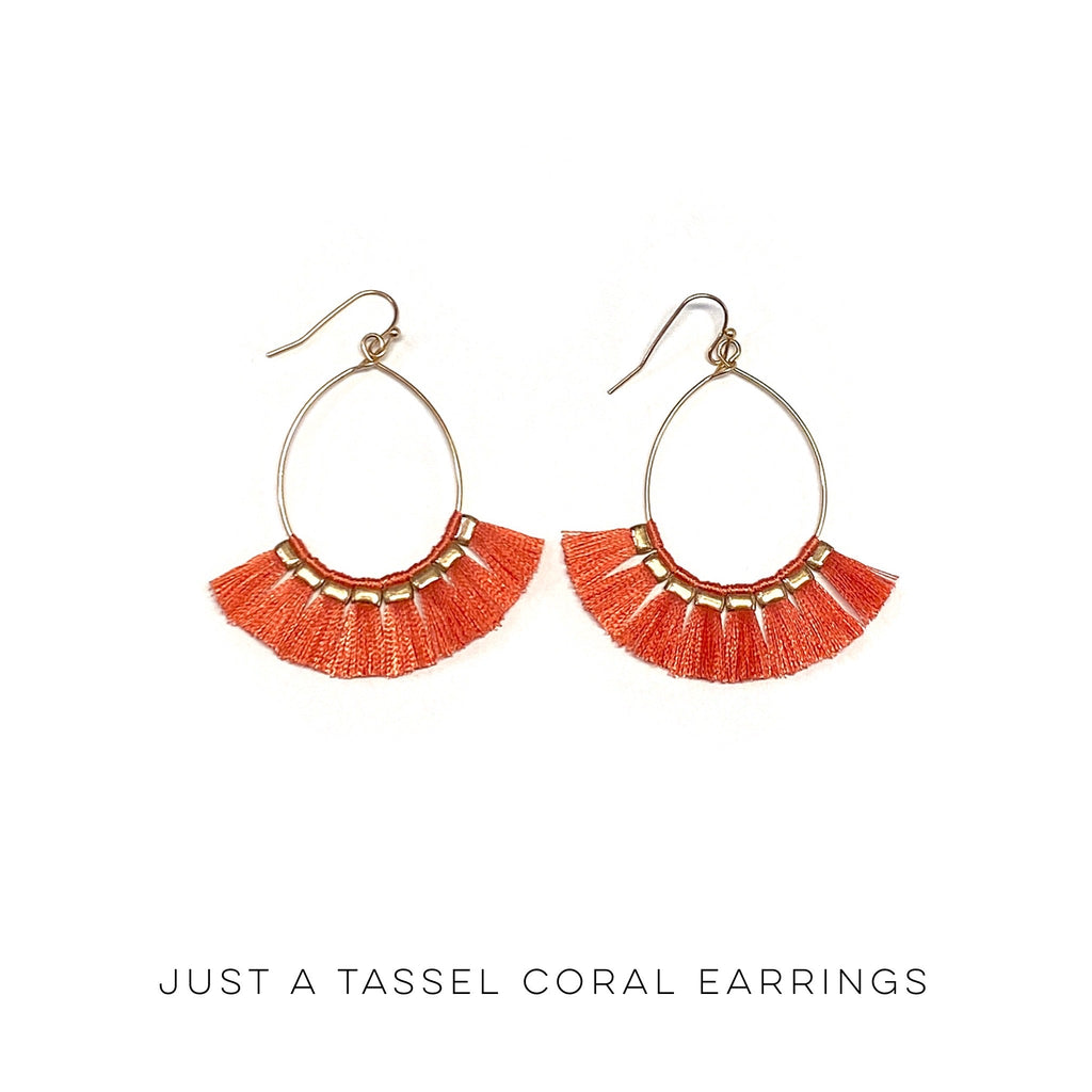 Just a Tassel Coral Earrings-Urbanista-Timber Brooke Boutique, Online Women's Fashion Boutique in Amarillo, Texas