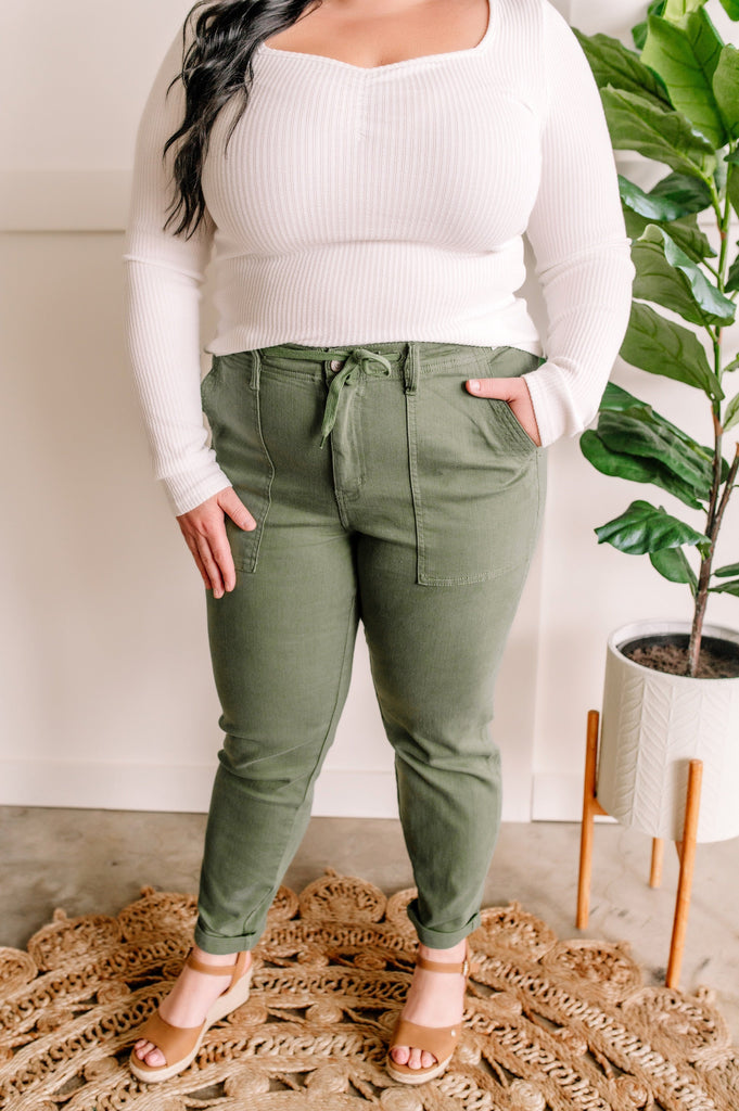 Spring Time Green Jogger Pants By Judy Blue-Timber Brooke Boutique, Online Women's Fashion Boutique in Amarillo, Texas