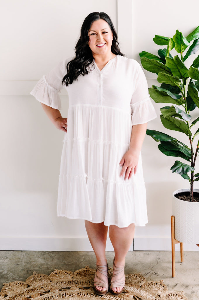 Bohemian Tiered Dress In Natural White-Timber Brooke Boutique, Online Women's Fashion Boutique in Amarillo, Texas