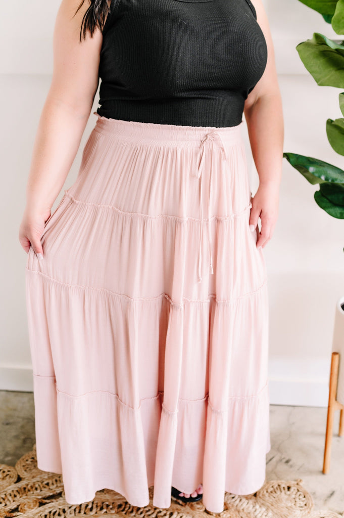 Tiered Boho Skirt In Whimsical Blush-Timber Brooke Boutique, Online Women's Fashion Boutique in Amarillo, Texas