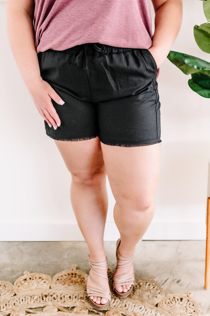 Summer Blend Drawstring Shorts In Black-Shorts-Timber Brooke Boutique, Online Women's Fashion Boutique in Amarillo, Texas
