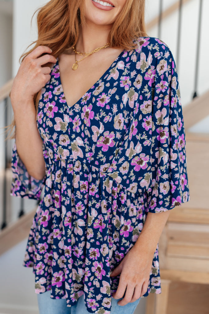 Dearest Dreamer Peplum Top in Navy Floral-Womens-Timber Brooke Boutique, Online Women's Fashion Boutique in Amarillo, Texas
