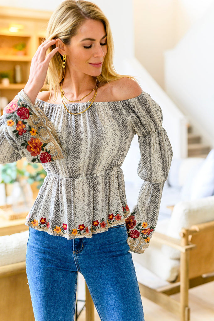 Don't Tempt Me Embroidered Blouse-Womens-Timber Brooke Boutique, Online Women's Fashion Boutique in Amarillo, Texas