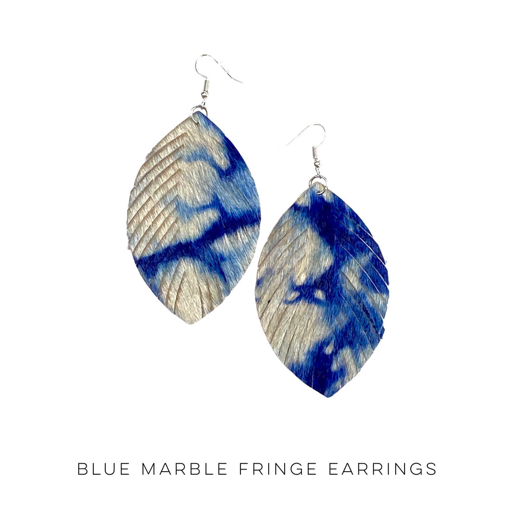 Blue Marble Fringe Earrings-YFW-Timber Brooke Boutique, Online Women's Fashion Boutique in Amarillo, Texas