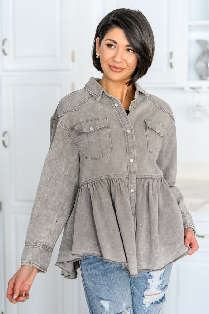 Earl Grey Button Up Long Sleeve Top-Womens-Timber Brooke Boutique, Online Women's Fashion Boutique in Amarillo, Texas