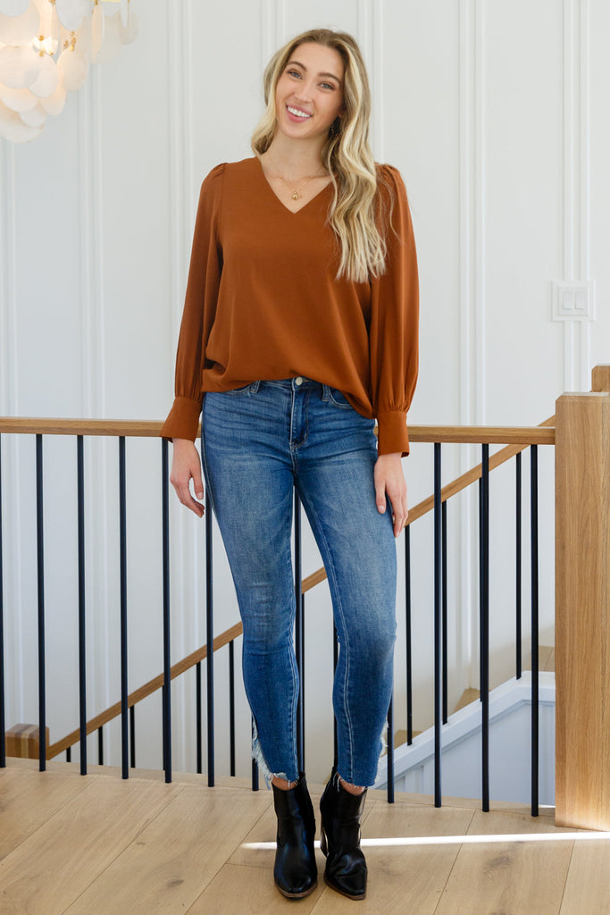 Enjoy This Moment V Neck Blouse In Toffee-Womens-Timber Brooke Boutique, Online Women's Fashion Boutique in Amarillo, Texas
