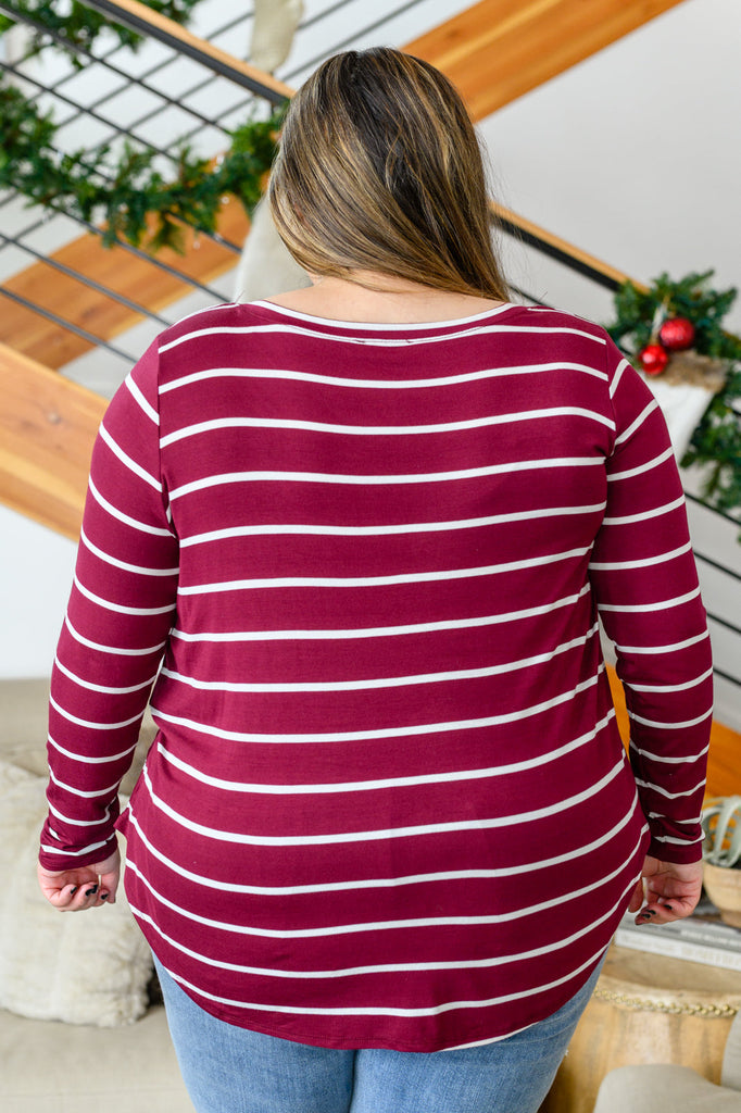 Erika Striped V-Neck Long Sleeve Top in Burgundy-Womens-Timber Brooke Boutique, Online Women's Fashion Boutique in Amarillo, Texas