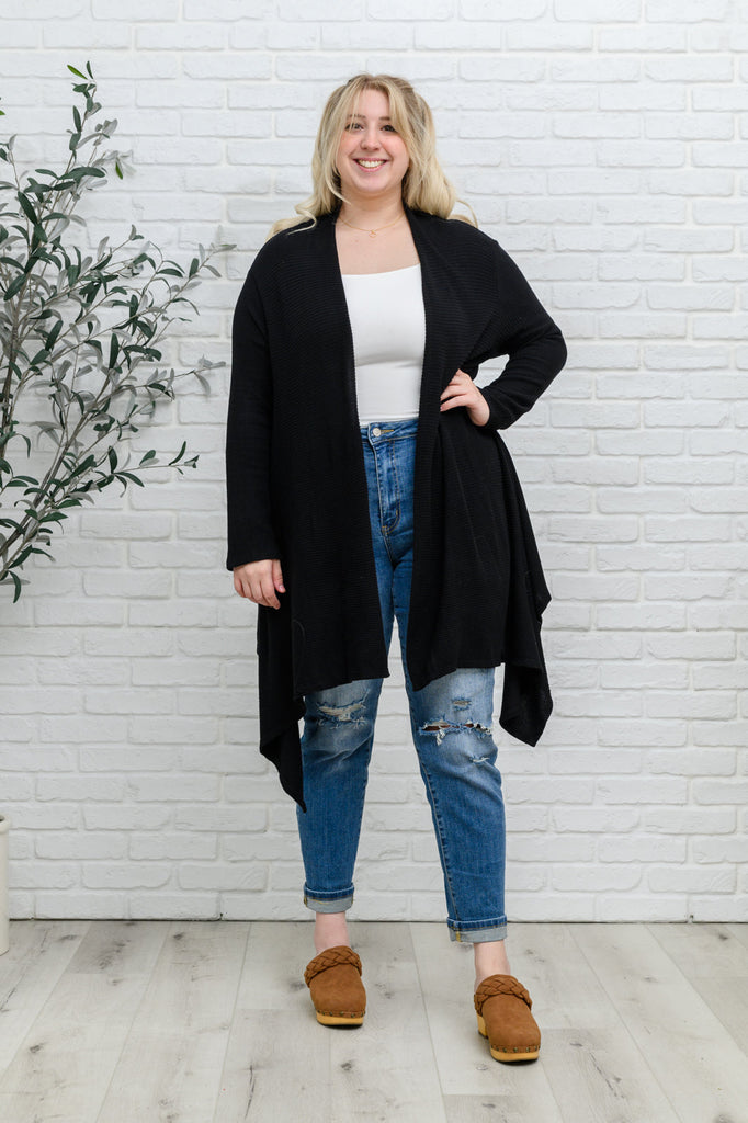 Ever Soft Cascade Cardigan With Pockets In Black-Womens-Timber Brooke Boutique, Online Women's Fashion Boutique in Amarillo, Texas