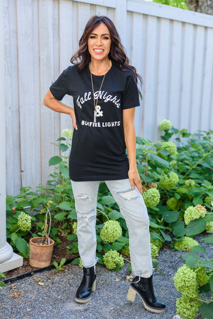 Fall Nights Graphic T-Shirt-110 Short Sleeve Tops-Timber Brooke Boutique, Online Women's Fashion Boutique in Amarillo, Texas