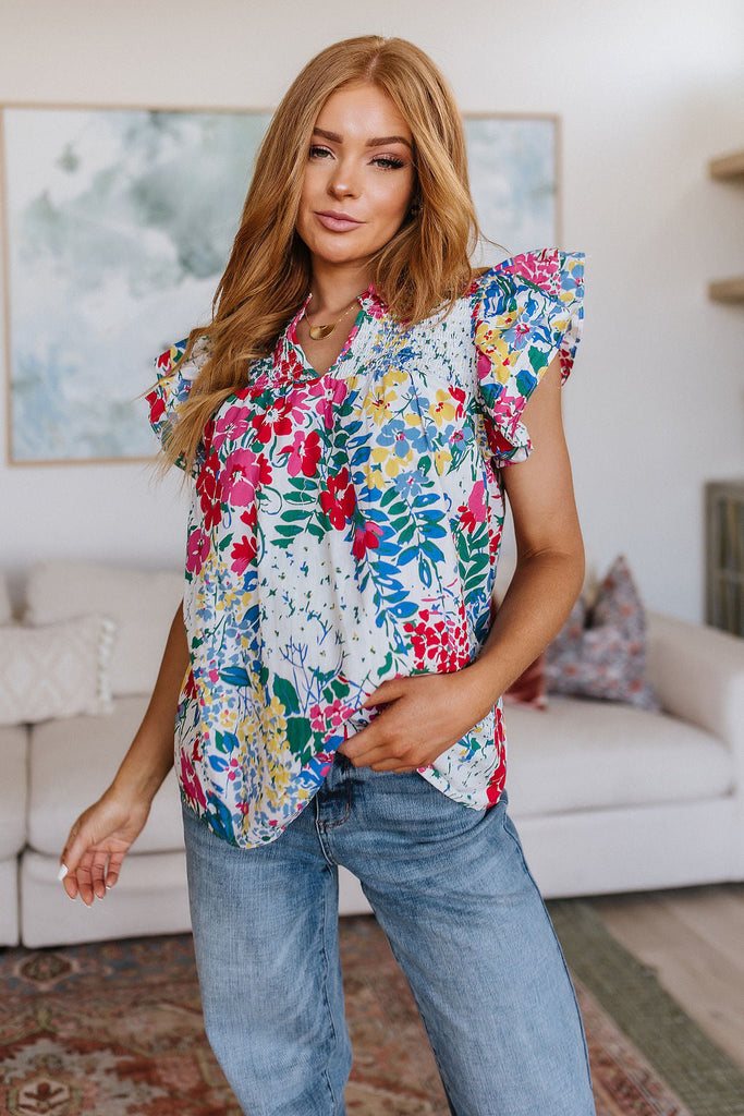 Floral Impressions Blouse-Womens-Timber Brooke Boutique, Online Women's Fashion Boutique in Amarillo, Texas