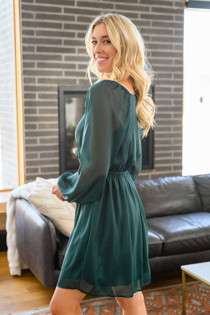 Front And Center Balloon Sleeve Dress in Green-Womens-Timber Brooke Boutique, Online Women's Fashion Boutique in Amarillo, Texas