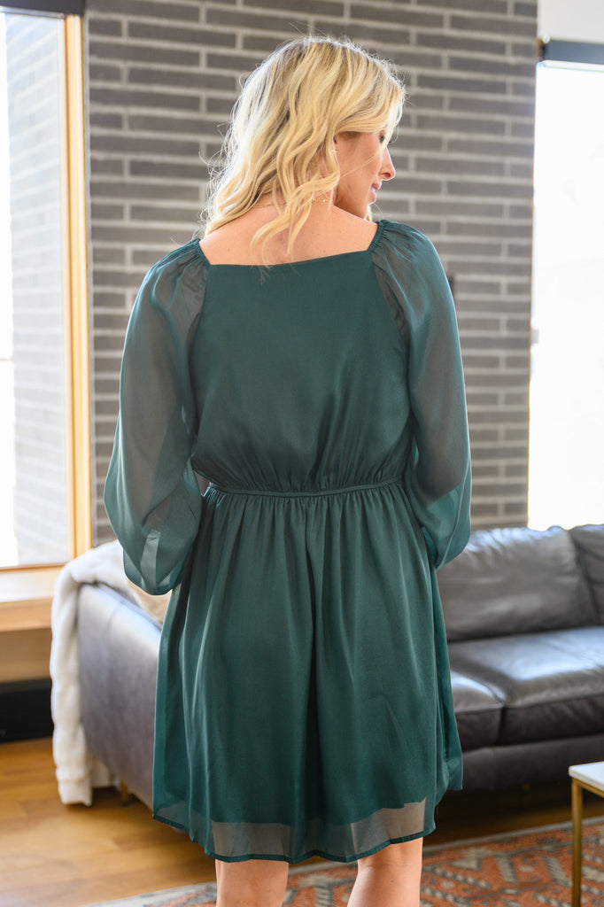 Front And Center Balloon Sleeve Dress in Green-Womens-Timber Brooke Boutique, Online Women's Fashion Boutique in Amarillo, Texas
