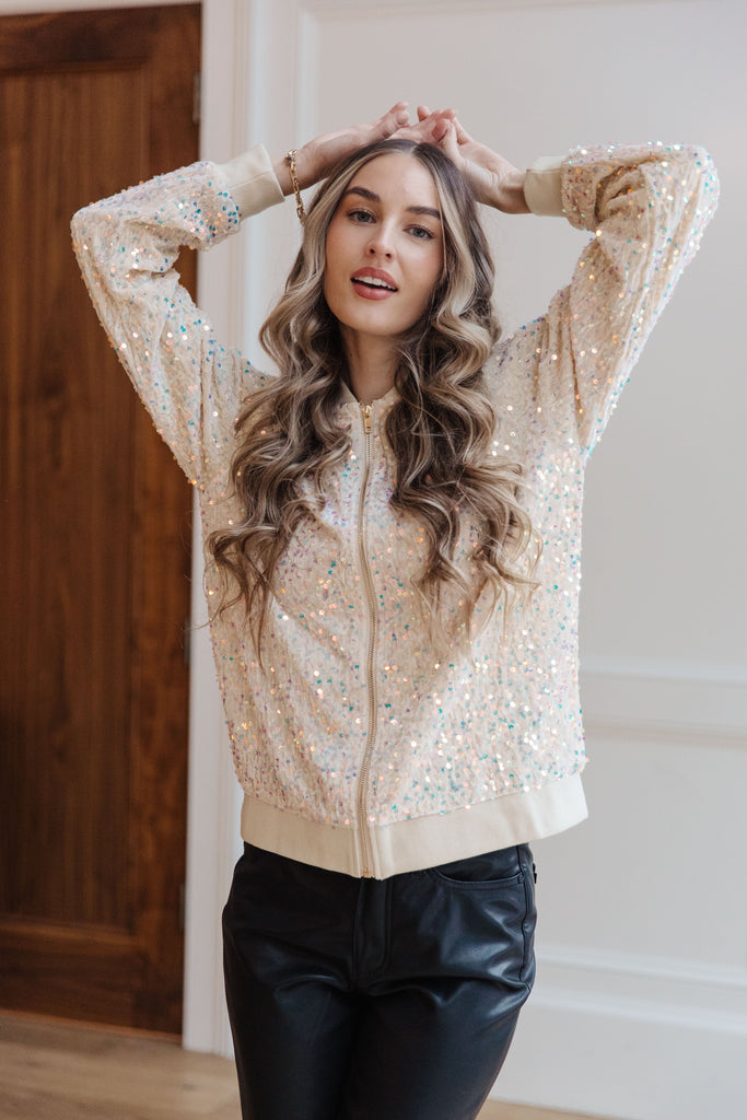 Glitter Bomb Sequin Bomber Jacket-Womens-Timber Brooke Boutique, Online Women's Fashion Boutique in Amarillo, Texas