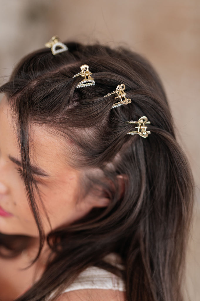 Gold & Pearl Mini Hair Clips Set of Three-Accessories-Timber Brooke Boutique, Online Women's Fashion Boutique in Amarillo, Texas