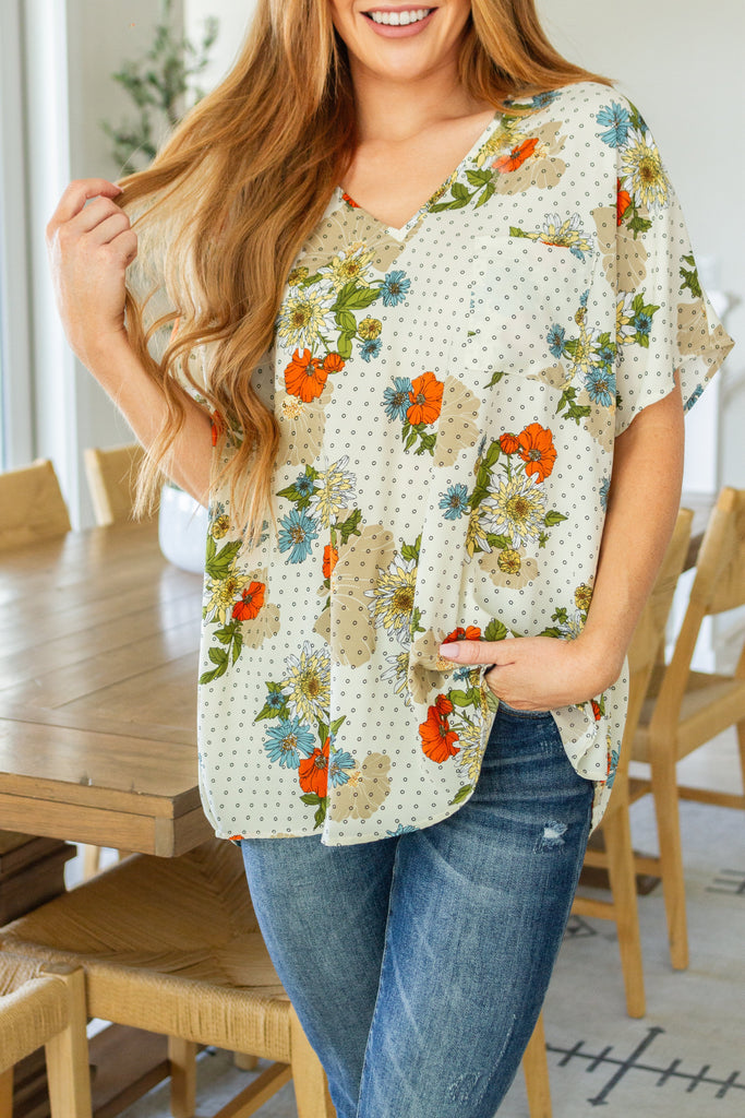 Good Morning Floral V-Neck Blouse-Womens-Timber Brooke Boutique, Online Women's Fashion Boutique in Amarillo, Texas