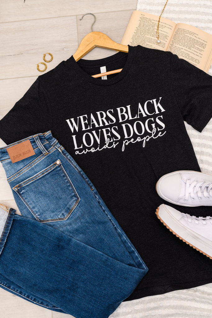 Wears Black, Loves Dogs Graphic Tee in Heather Black-Womens-Timber Brooke Boutique, Online Women's Fashion Boutique in Amarillo, Texas