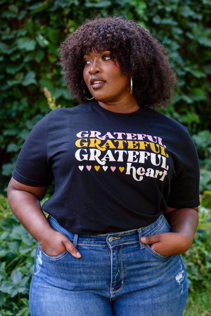 Grateful Heart Graphic T-Shirt In Black-110 Short Sleeve Tops-Timber Brooke Boutique, Online Women's Fashion Boutique in Amarillo, Texas