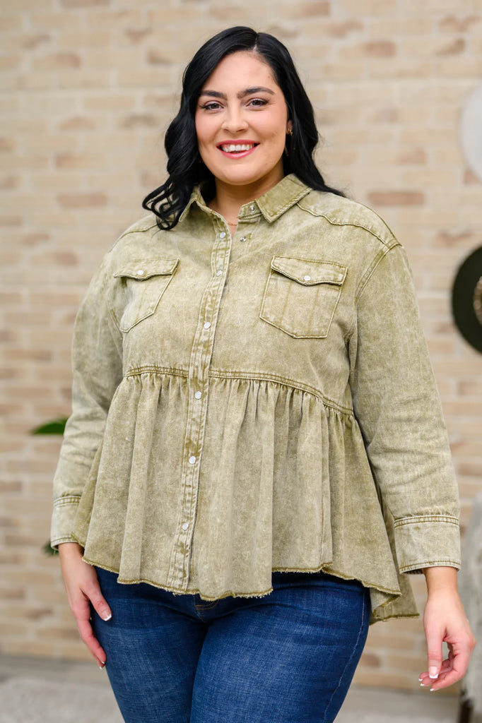 Green Tea Button Up Long Sleeve Top in Olive-Womens-Timber Brooke Boutique, Online Women's Fashion Boutique in Amarillo, Texas